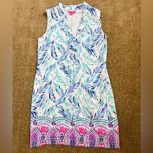Lilly Pulitzer Sleeveless V-Neck Mini Dress in White, Blue, Aqua and Pink